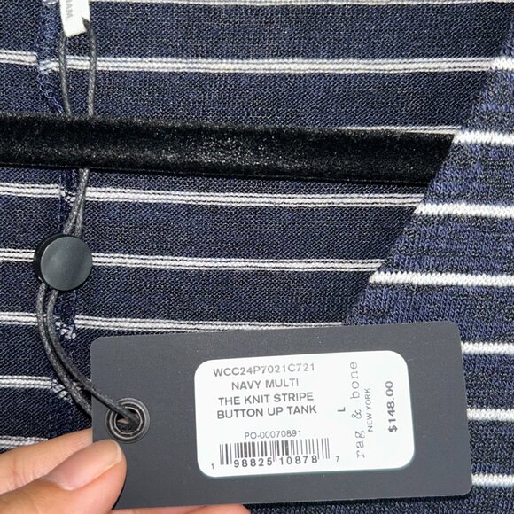 Rag & Bone Striped Knit Button Front Tank Top NWT Navy White L - Picture 5 of 10